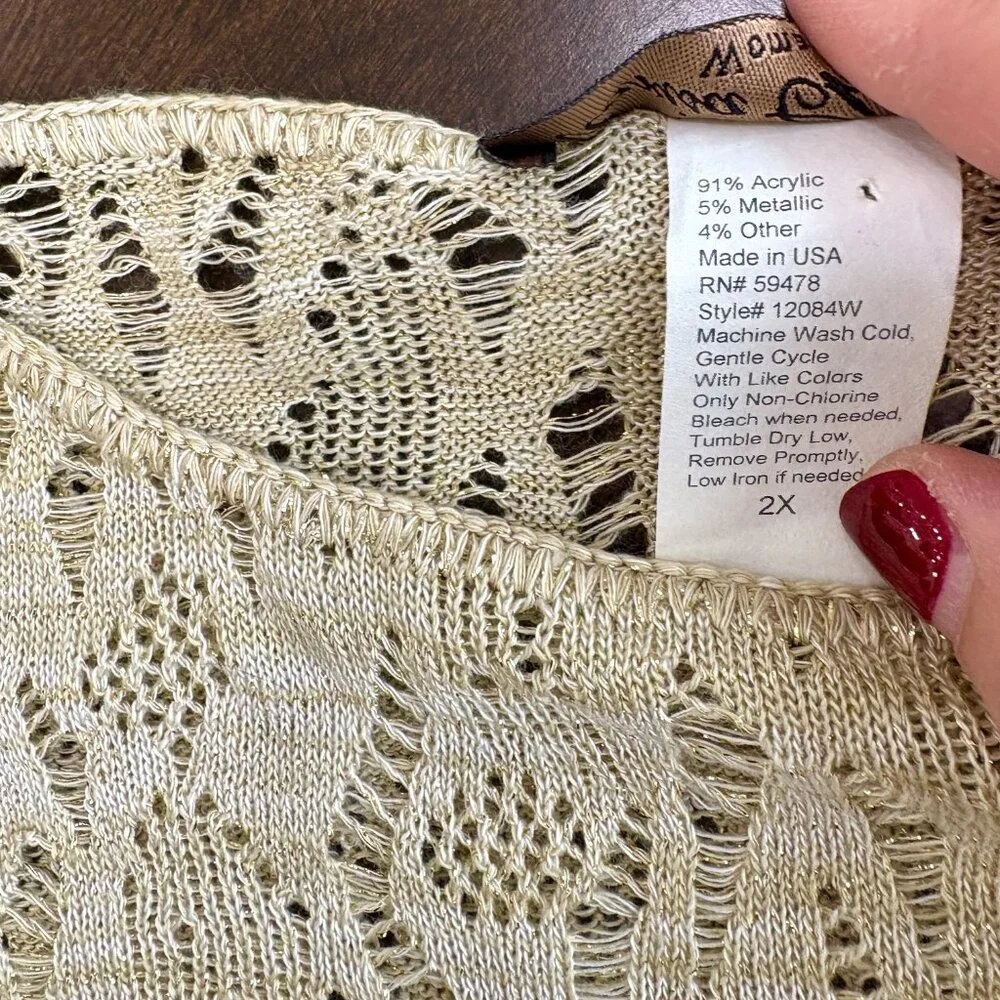 Marisa Christina Open Knit Lace Sheer Beige Metallic Dolman Sweater Top 3x Boho - Picture 5 of 7